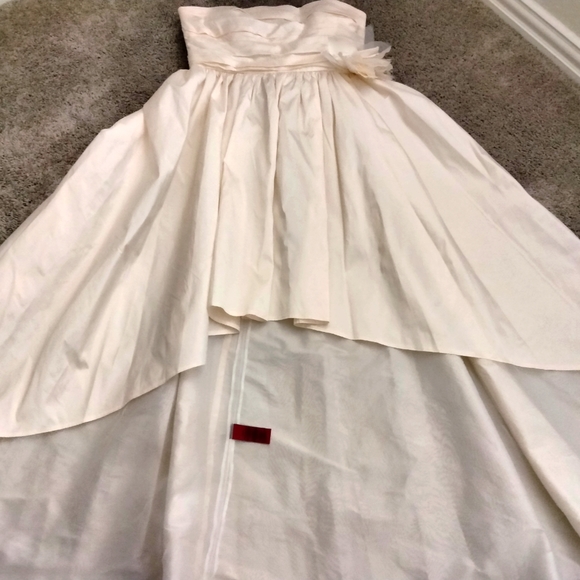 Cream Hi Low Prom Wedding Floral Strapless Dress L - Picture 7 of 7